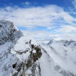 Dachstein Gletscher view with mist and cloudy sky