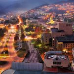 View from above of Smolyan town at sunset, 2013